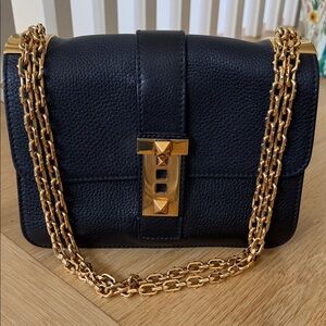 Valentino Black Leather Chain-Shoulder Bag with Gold Hardware